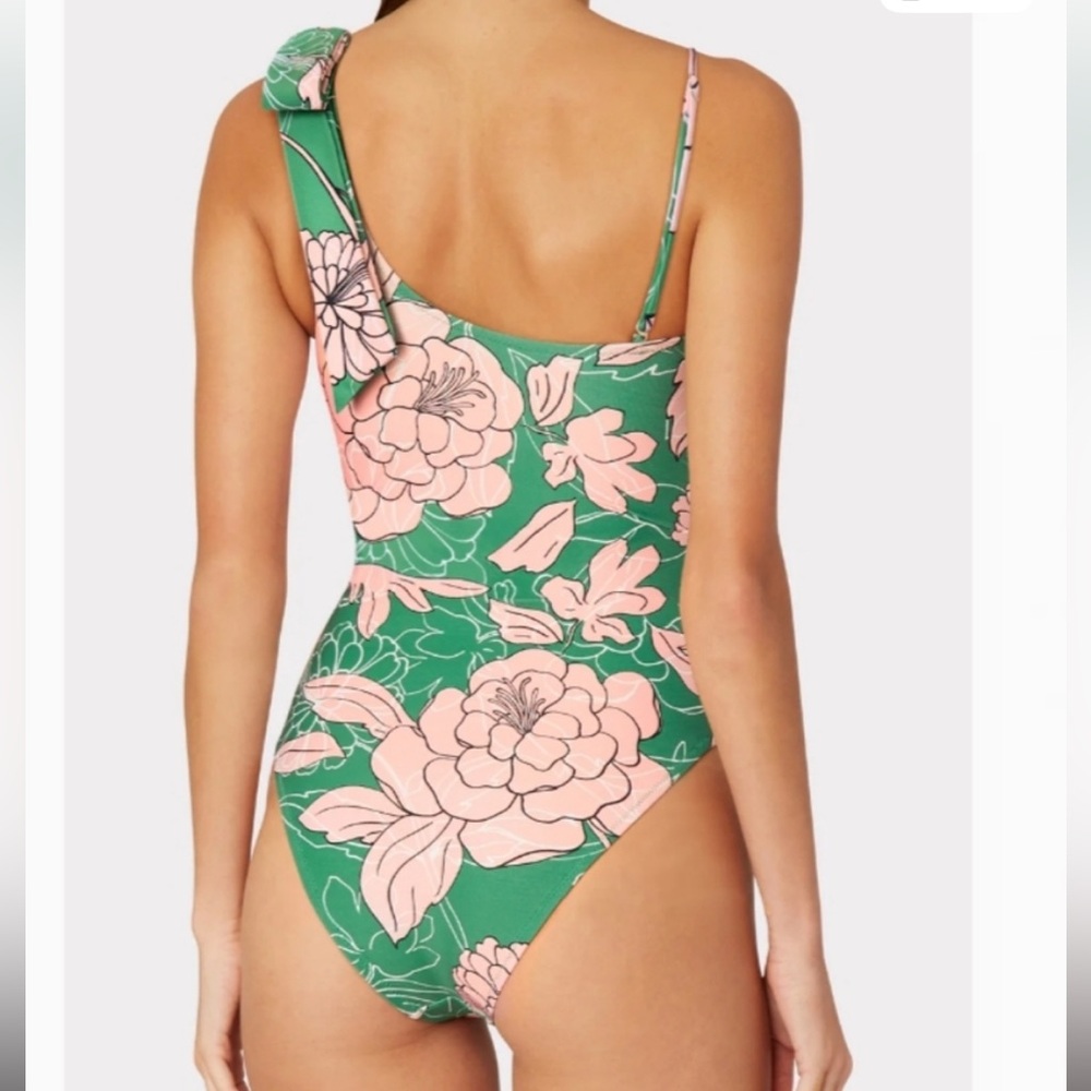 MILLY NWT Cabana Pink Nenuphar 1 Shoulder Water Lily One Piece Swimsuit Beach S - Picture 3 of 16